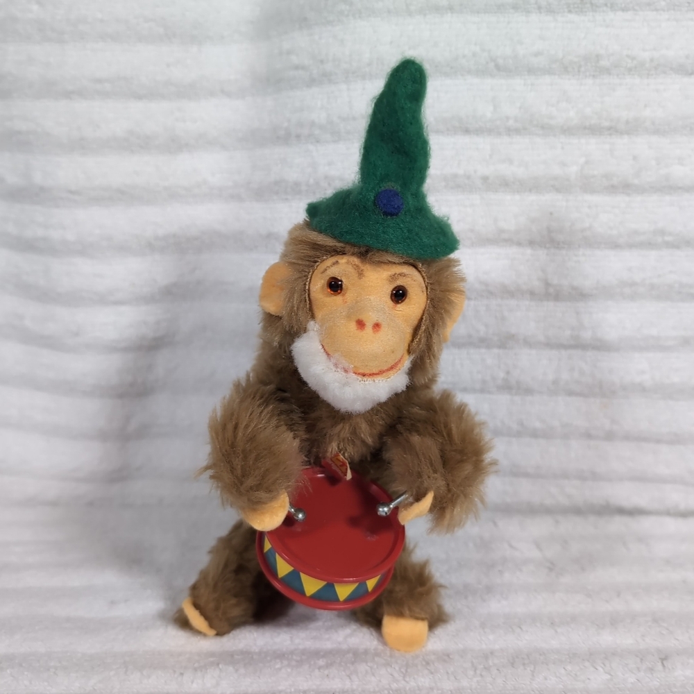 Vintage Carl Original Wind Up Monkey Drummer Toy West Germany Stuffed Plush READ